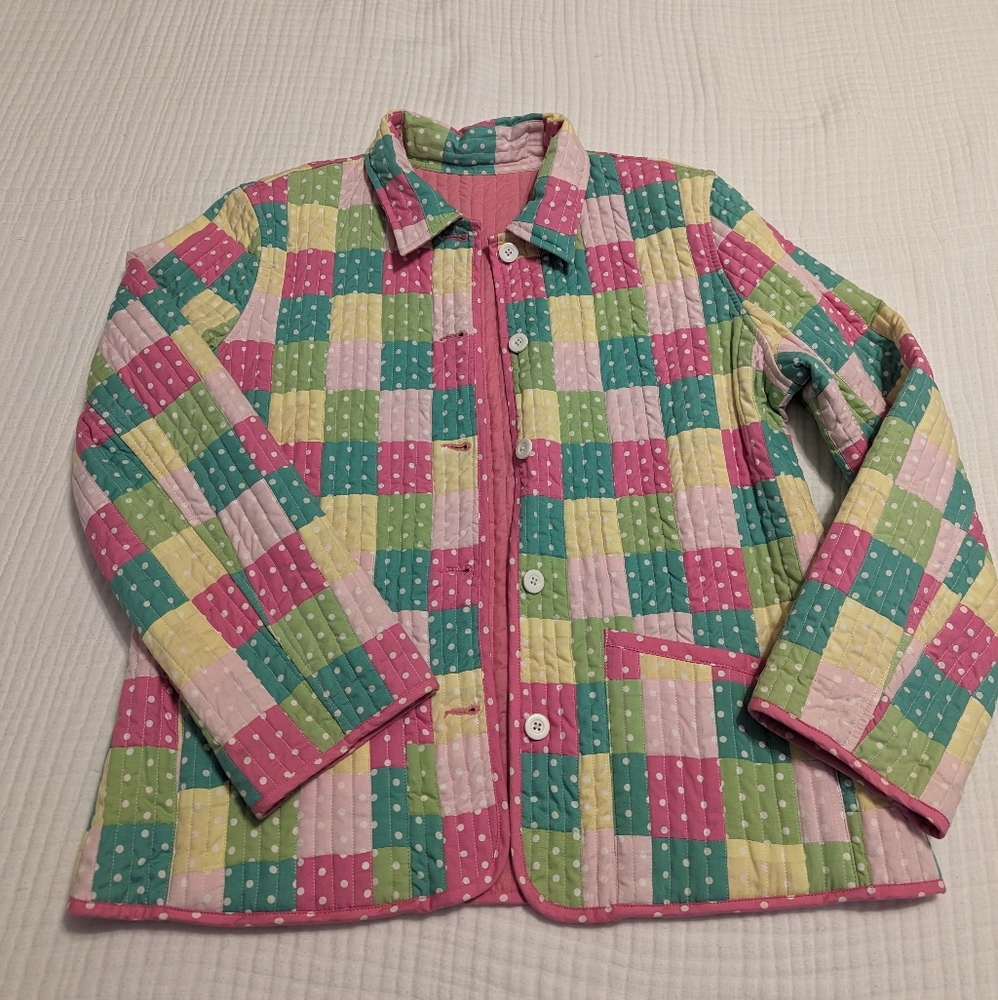 Vintage David Brooks Reversible Pastel Pink and Green Polka Dot Quilted Jacket